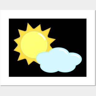 Cute Sun and Cloud Weather Icon in Black Posters and Art